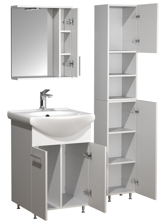 VCM NORDIC Lisalo M 4-delt vaskeplads, m. spejlskab, hndvask, 2 skabe - hvid melamin