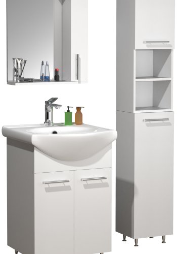 VCM NORDIC Lisalo M 4-delt vaskeplads, m. spejlskab, hndvask, 2 skabe - hvid melamin