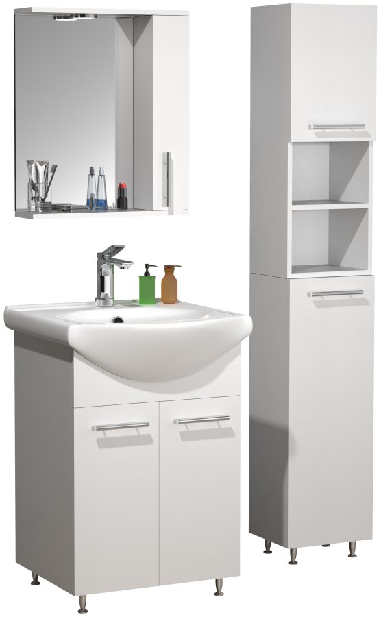 VCM NORDIC Lisalo M 4-delt vaskeplads, m. spejlskab, hndvask, 2 skabe - hvid melamin