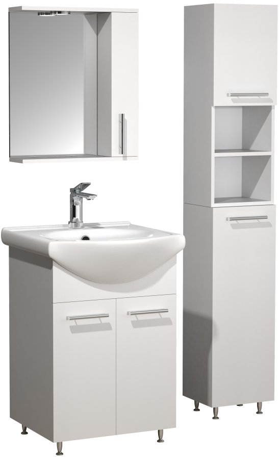 VCM NORDIC Lisalo M 4-delt vaskeplads, m. spejlskab, hndvask, 2 skabe - hvid melamin