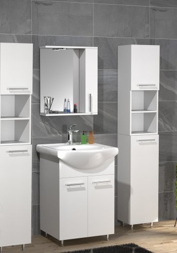 VCM NORDIC Lisalo XL 5-delt vaskeplads, m. spejlskab, hndvask, 3 skabe - hvid melamin