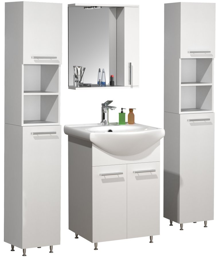 VCM NORDIC Lisalo M 5-delt vaskeplads, m. spejlskab, hndvask, 3 skabe - hvid melamin