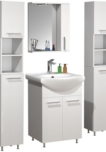 VCM NORDIC Lisalo XL 5-delt vaskeplads, m. spejlskab, hndvask, 3 skabe - hvid melamin