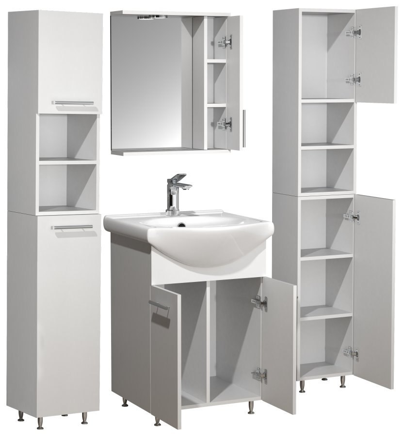 VCM NORDIC Lisalo XL 5-delt vaskeplads, m. spejlskab, hndvask, 3 skabe - hvid melamin