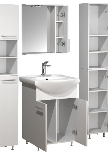 VCM NORDIC Silora XL 5-delt vaskeplads, m. spejlskab, hndvask, 3 skabe - hvid melamin