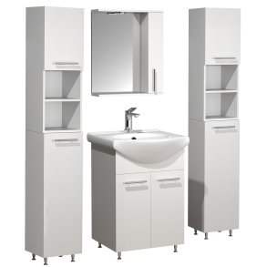 VCM NORDIC Silora XL 5-delt vaskeplads, m. spejlskab, hndvask, 3 skabe - hvid melamin