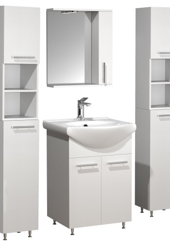 VCM NORDIC Silora XL 5-delt vaskeplads, m. spejlskab, hndvask, 3 skabe - hvid melamin