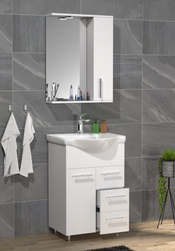 VCM NORDIC Lisalo L 3-delt vaskeplads, m. spejlskab, keramik hndvask, 3 lger - hvid melamin