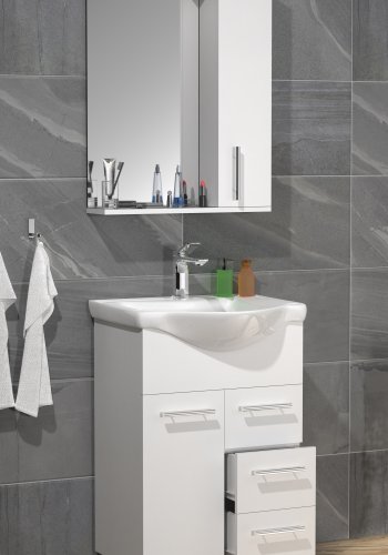 VCM NORDIC Lisalo L 3-delt vaskeplads, m. spejlskab, keramik hndvask, 3 lger - hvid melamin