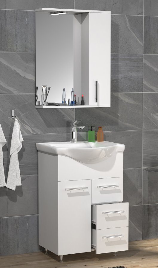 VCM NORDIC Lisalo L 3-delt vaskeplads, m. spejlskab, keramik hndvask, 3 lger - hvid melamin