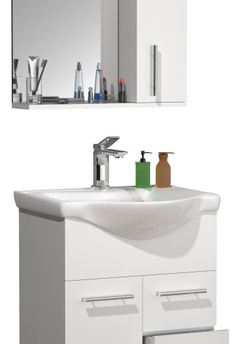 VCM NORDIC Lisalo L 3-delt vaskeplads, m. spejlskab, keramik hndvask, 3 lger - hvid melamin