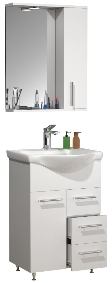 VCM NORDIC Lisalo L 3-delt vaskeplads, m. spejlskab, keramik hndvask, 3 lger - hvid melamin