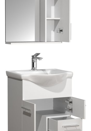 VCM NORDIC Lisalo L 3-delt vaskeplads, m. spejlskab, keramik hndvask, 3 lger - hvid melamin