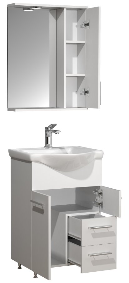 VCM NORDIC Lisalo L 3-delt vaskeplads, m. spejlskab, keramik hndvask, 3 lger - hvid melamin