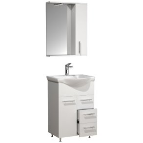 VCM NORDIC Lisalo L 3-delt vaskeplads, m. spejlskab, keramik hndvask, 3 lger - hvid melamin