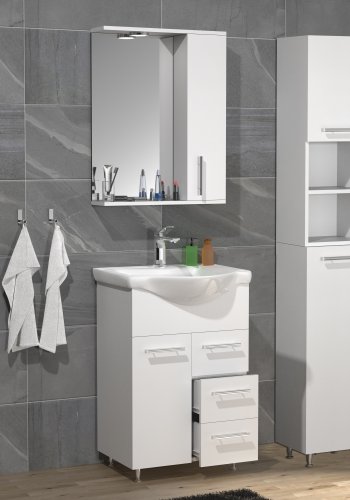 VCM NORDIC Lisalo L 4-delt vaskeplads, m. spejlskab, hndvask, 2 skabe - hvid melamin