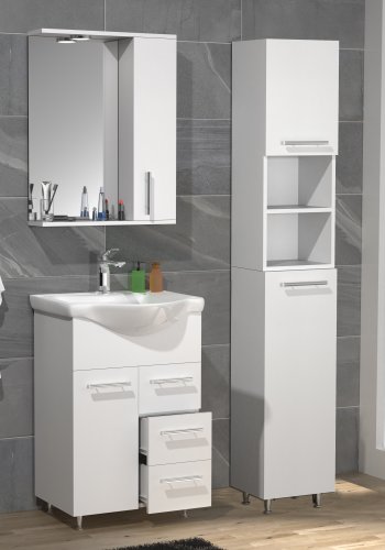 VCM NORDIC Lisalo L 4-delt vaskeplads, m. spejlskab, hndvask, 2 skabe - hvid melamin