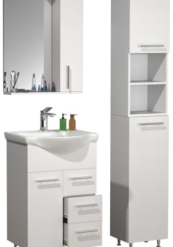 VCM NORDIC Lisalo L 4-delt vaskeplads, m. spejlskab, hndvask, 2 skabe - hvid melamin