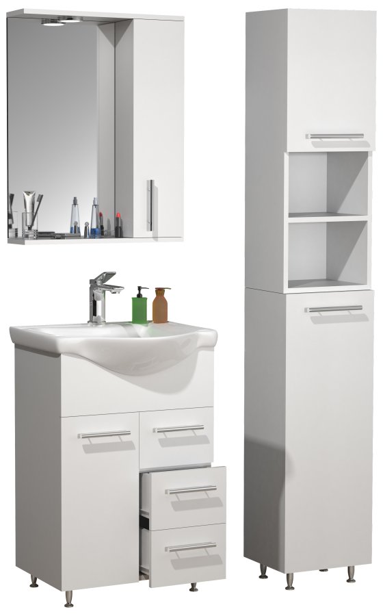 VCM NORDIC Lisalo L 4-delt vaskeplads, m. spejlskab, hndvask, 2 skabe - hvid melamin