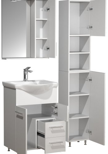 VCM NORDIC Lisalo L 4-delt vaskeplads, m. spejlskab, hndvask, 2 skabe - hvid melamin