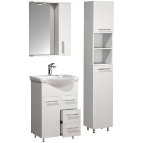 VCM NORDIC Lisalo L 4-delt vaskeplads, m. spejlskab, hndvask, 2 skabe - hvid melamin