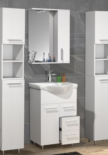 VCM NORDIC Lisalo L 5-delt vaskeplads, m. spejlskab, hndvask, 3 skabe - hvid melamin