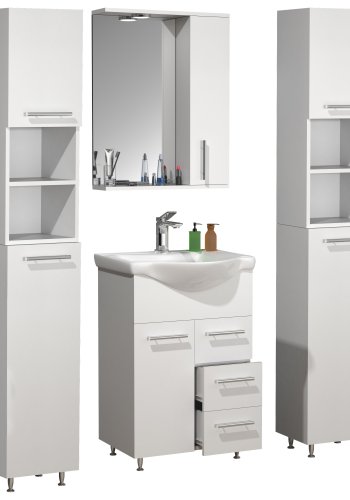 VCM NORDIC Lisalo L 5-delt vaskeplads, m. spejlskab, hndvask, 3 skabe - hvid melamin