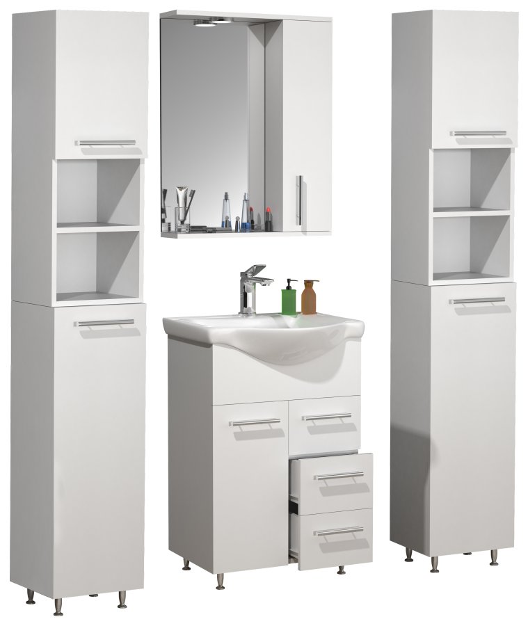 VCM NORDIC Lisalo L 5-delt vaskeplads, m. spejlskab, hndvask, 3 skabe - hvid melamin