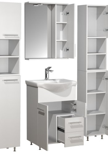 VCM NORDIC Lisalo L 5-delt vaskeplads, m. spejlskab, hndvask, 3 skabe - hvid melamin