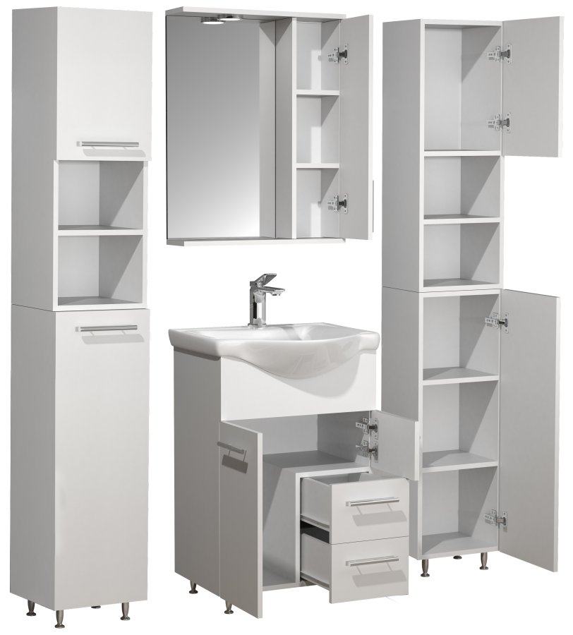 VCM NORDIC Lisalo L 5-delt vaskeplads, m. spejlskab, hndvask, 3 skabe - hvid melamin