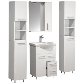 VCM NORDIC Lisalo L 5-delt vaskeplads, m. spejlskab, hndvask, 3 skabe - hvid melamin