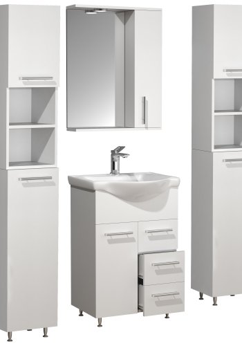 VCM NORDIC Lisalo L 5-delt vaskeplads, m. spejlskab, hndvask, 3 skabe - hvid melamin