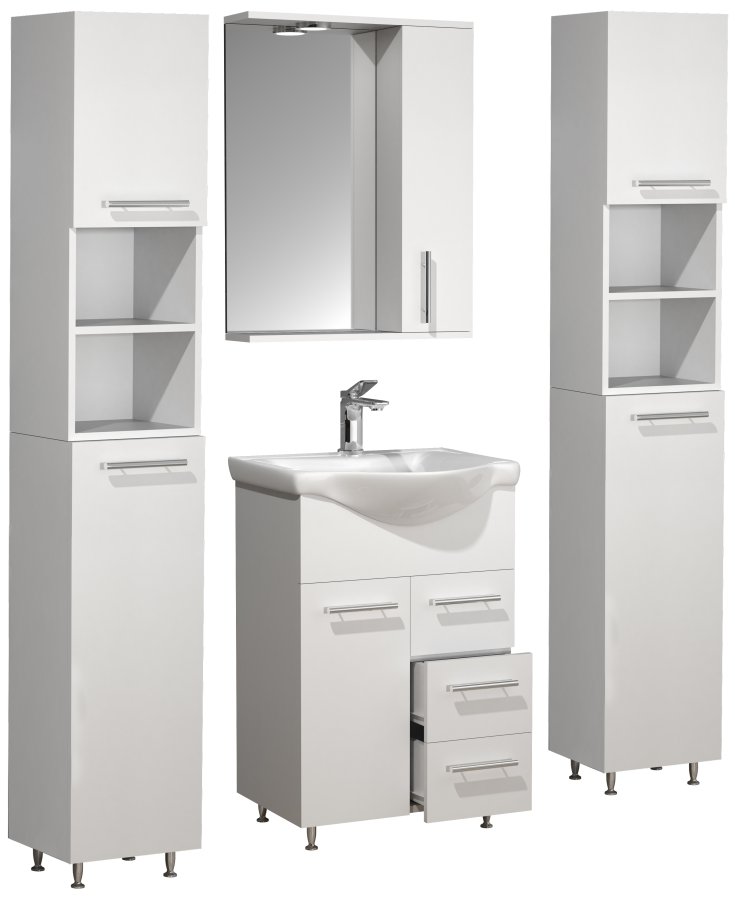 VCM NORDIC Lisalo L 5-delt vaskeplads, m. spejlskab, hndvask, 3 skabe - hvid melamin