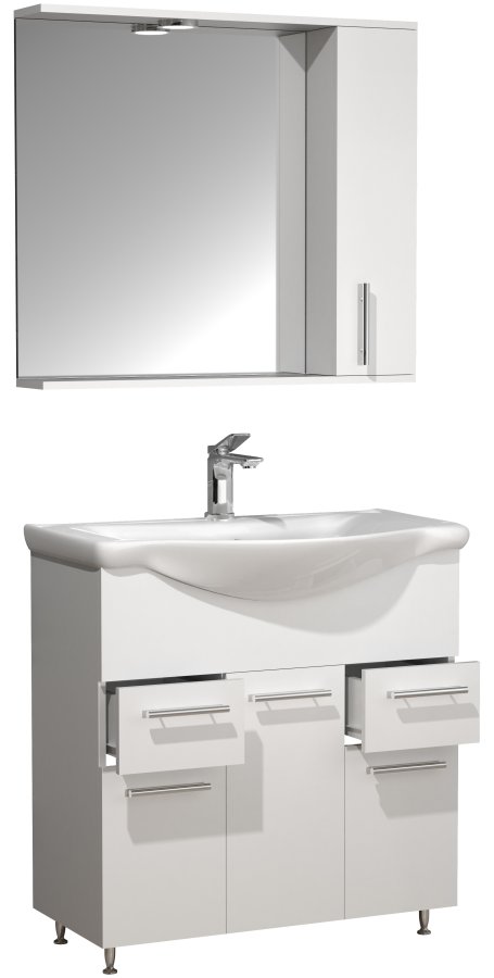 VCM NORDIC Lisalo XL 3-delt vaskeplads, m. spejlskab, keramik hndvask, 4 lger - hvid melamin