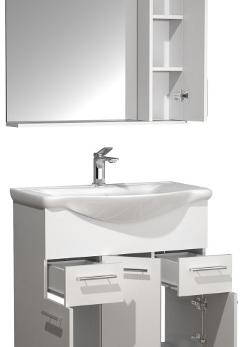 VCM NORDIC Lisalo XL 3-delt vaskeplads, m. spejlskab, keramik hndvask, 4 lger - hvid melamin