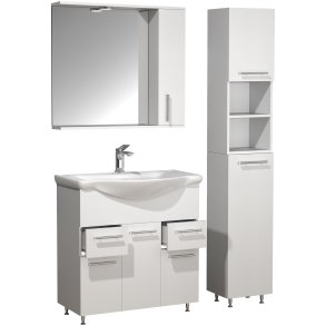 VCM NORDIC Lisalo XL 4-delt vaskeplads, m. spejlskab, hndvask, 2 skabe - hvid melamin