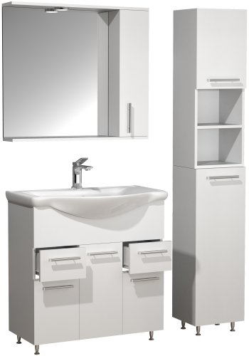 VCM NORDIC Lisalo XL 4-delt vaskeplads, m. spejlskab, hndvask, 2 skabe - hvid melamin