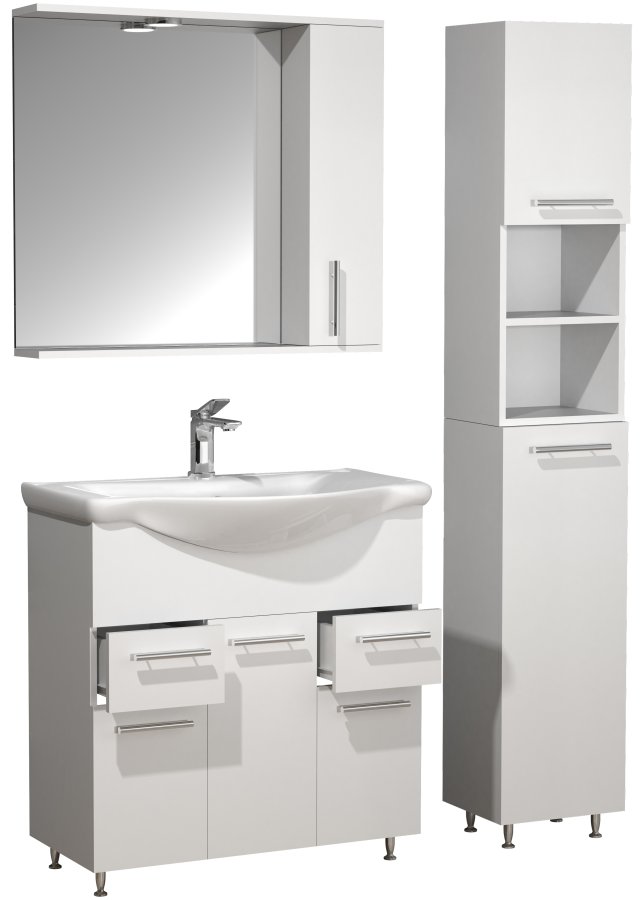 VCM NORDIC Lisalo XL 4-delt vaskeplads, m. spejlskab, hndvask, 2 skabe - hvid melamin