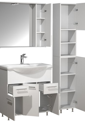 VCM NORDIC Lisalo XL 4-delt vaskeplads, m. spejlskab, hndvask, 2 skabe - hvid melamin