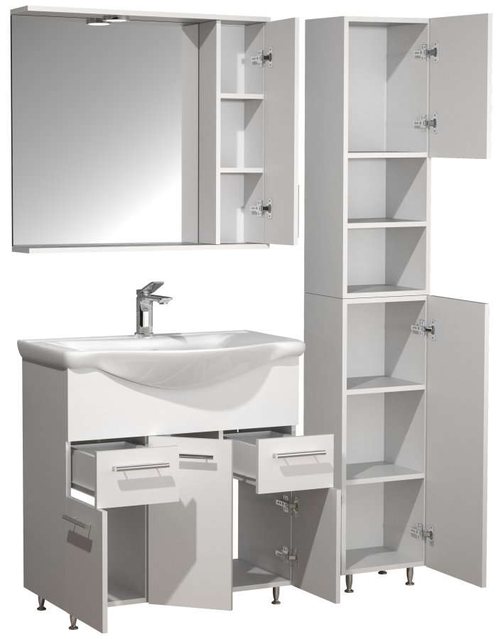 VCM NORDIC Lisalo XL 4-delt vaskeplads, m. spejlskab, hndvask, 2 skabe - hvid melamin