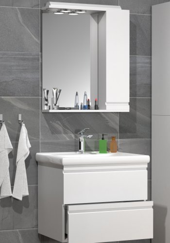 VCM NORDIC  Silora L 3-delt vaskeplads, m. spejlskab, keramik hndvask, 2 skuffer - hvid melamin