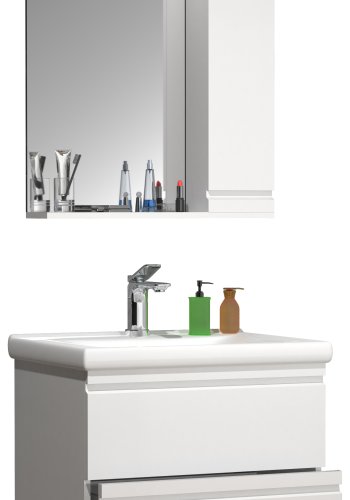 VCM NORDIC  Silora L 3-delt vaskeplads, m. spejlskab, keramik hndvask, 2 skuffer - hvid melamin