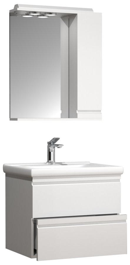 VCM NORDIC  Silora L 3-delt vaskeplads, m. spejlskab, keramik hndvask, 2 skuffer - hvid melamin