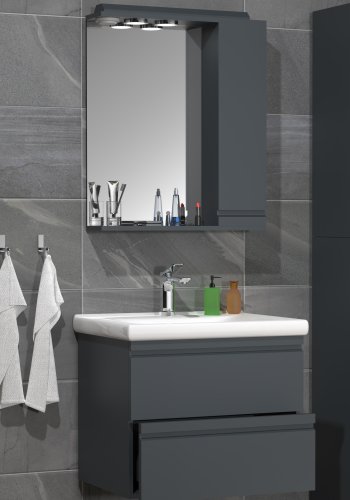 VCM NORDIC Silora L 3-delt vaskeplads, m. spejlskab, hndvask, 2 skuffer - antracitgr melamin