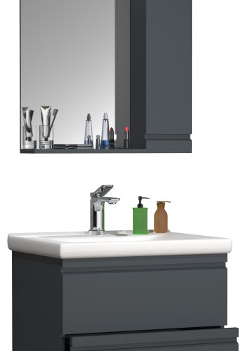 VCM NORDIC Silora L 3-delt vaskeplads, m. spejlskab, hndvask, 2 skuffer - antracitgr melamin
