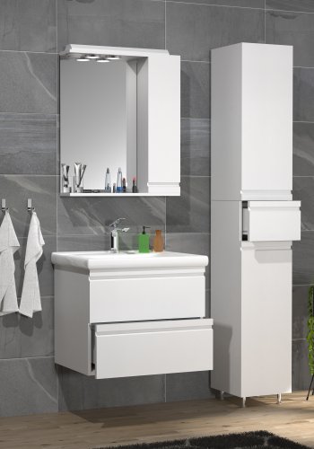 VCM NORDIC Silora L 4-delt vaskeplads, m. spejlskab, hndvask, 2 skabe - hvid melamin