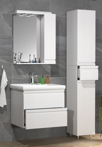 VCM NORDIC Silora L 4-delt vaskeplads, m. spejlskab, hndvask, 2 skabe - hvid melamin