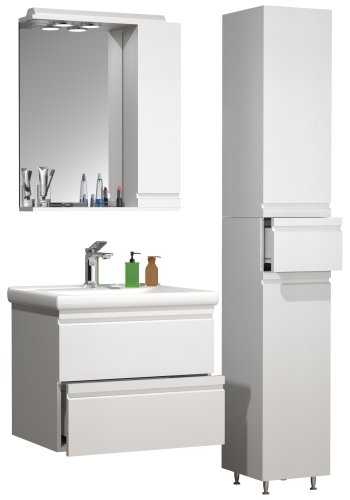 VCM NORDIC Silora L 4-delt vaskeplads, m. spejlskab, hndvask, 2 skabe - hvid melamin