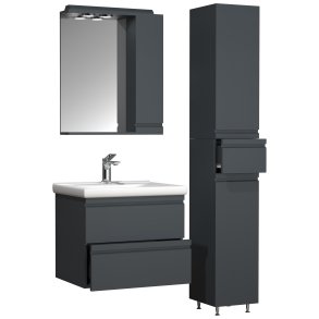 VCM NORDIC Silora L 4-delt vaskeplads, m. spejlskab, hndvask, 2 skabe - antracitgr melamin