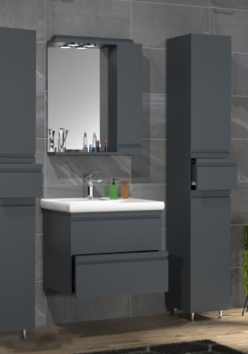 VCM NORDIC Silora L 5-delt vaskeplads, m. spejlskab, hndvask, 3 skabe - antracitgr melamin